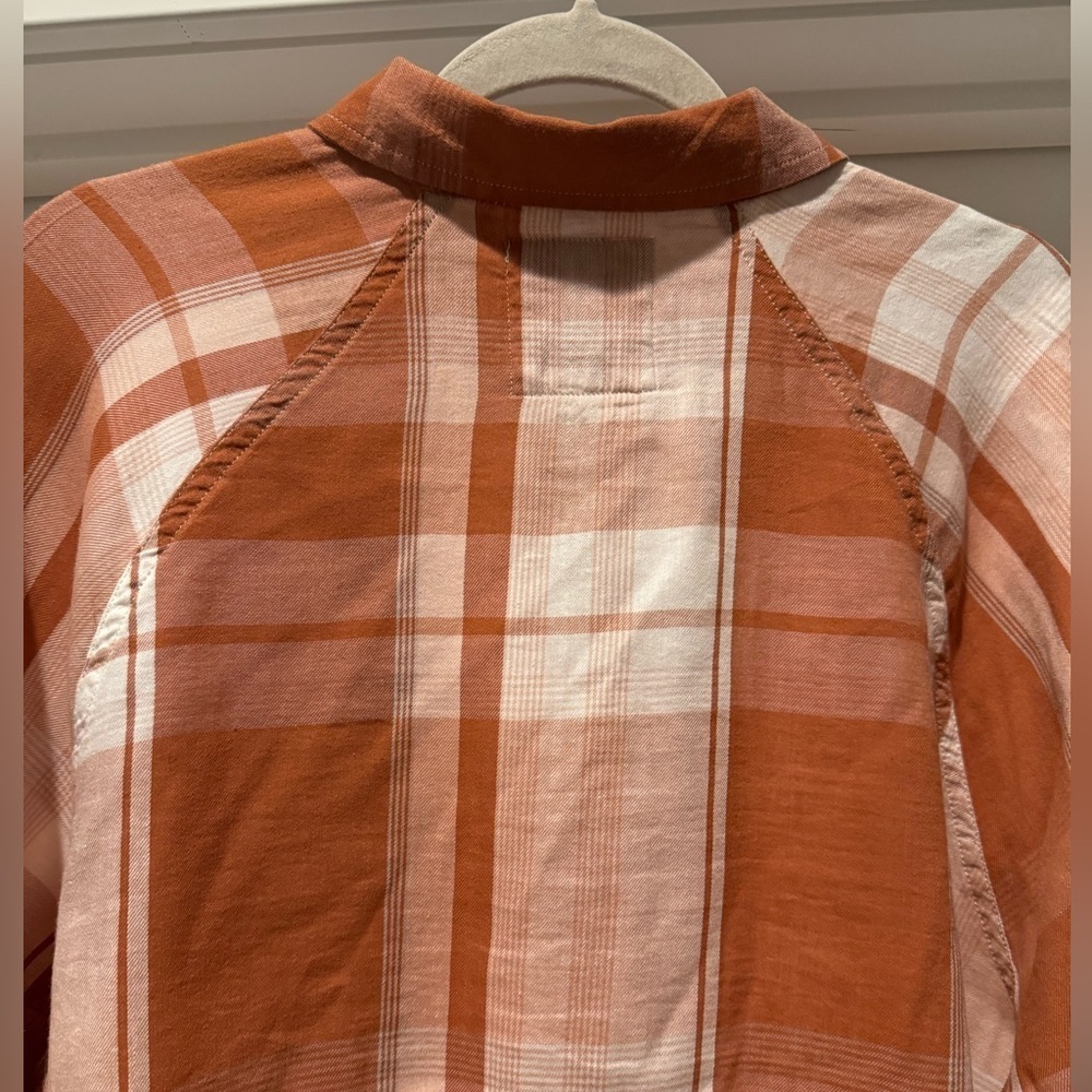 SO Orange Pumpkin Color Plaid Flannel Size L Longsleeve Button Up Shirt - Picture 3 of 14